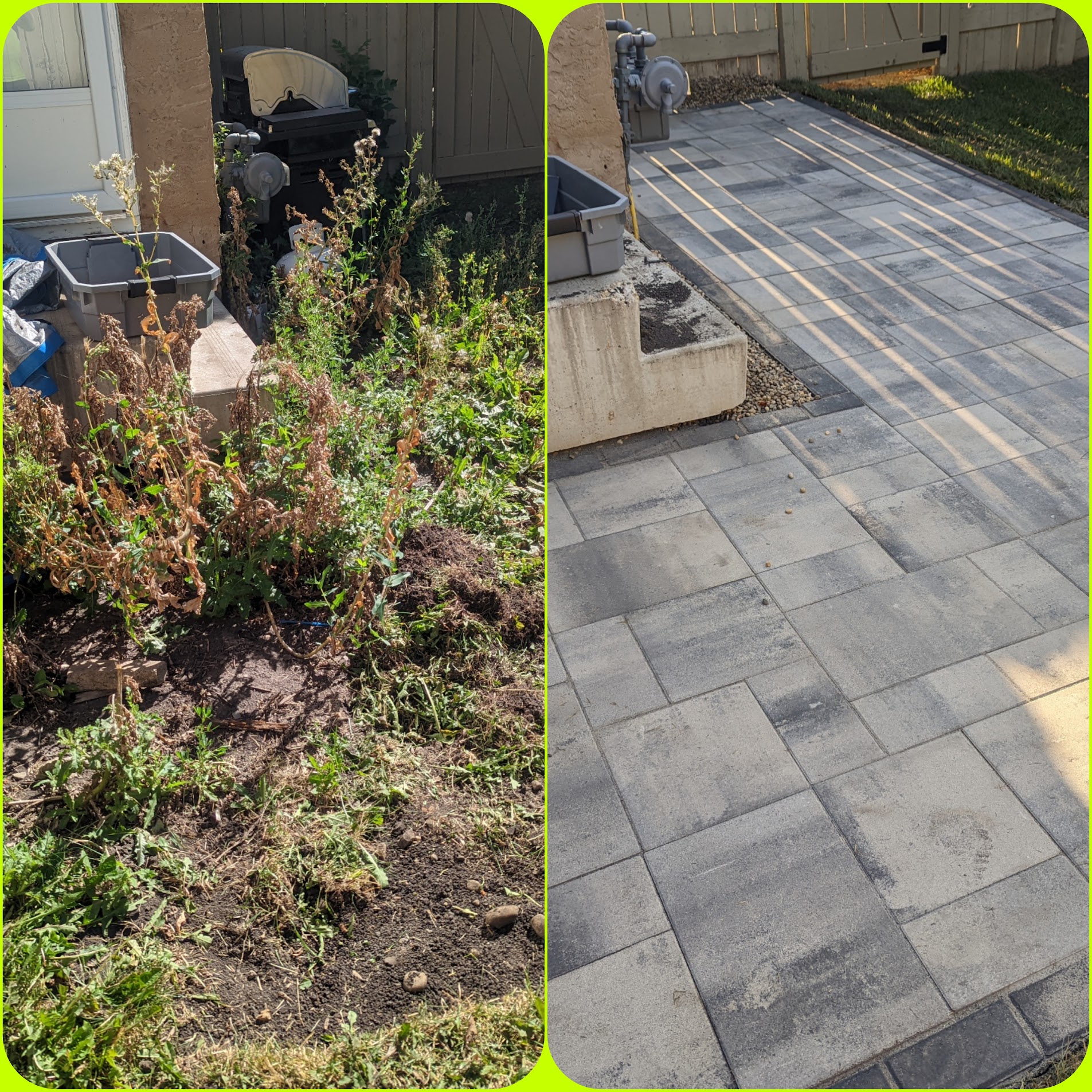 Side yard transformation: paver walkway before and after