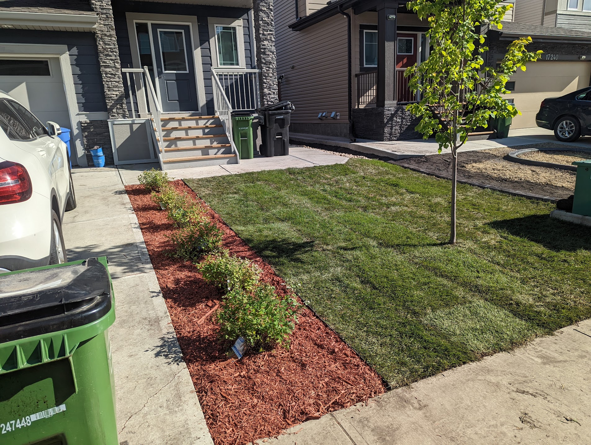 Fresh sod and mulched garden bed front yard refresh